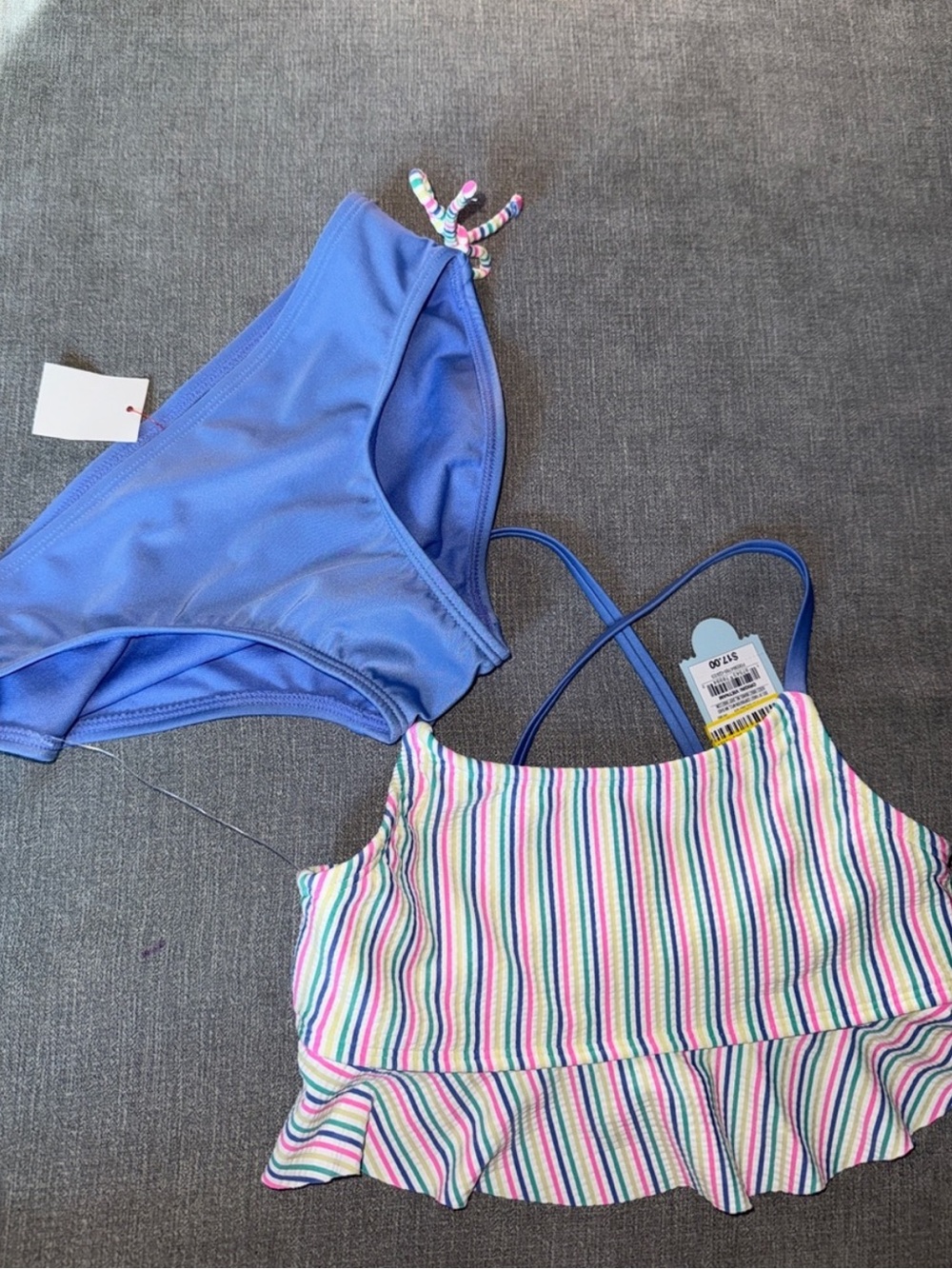 Cat & Jack Blue Bikini Bottoms with Multicolor Stripe Ruffle Swimsuit Top